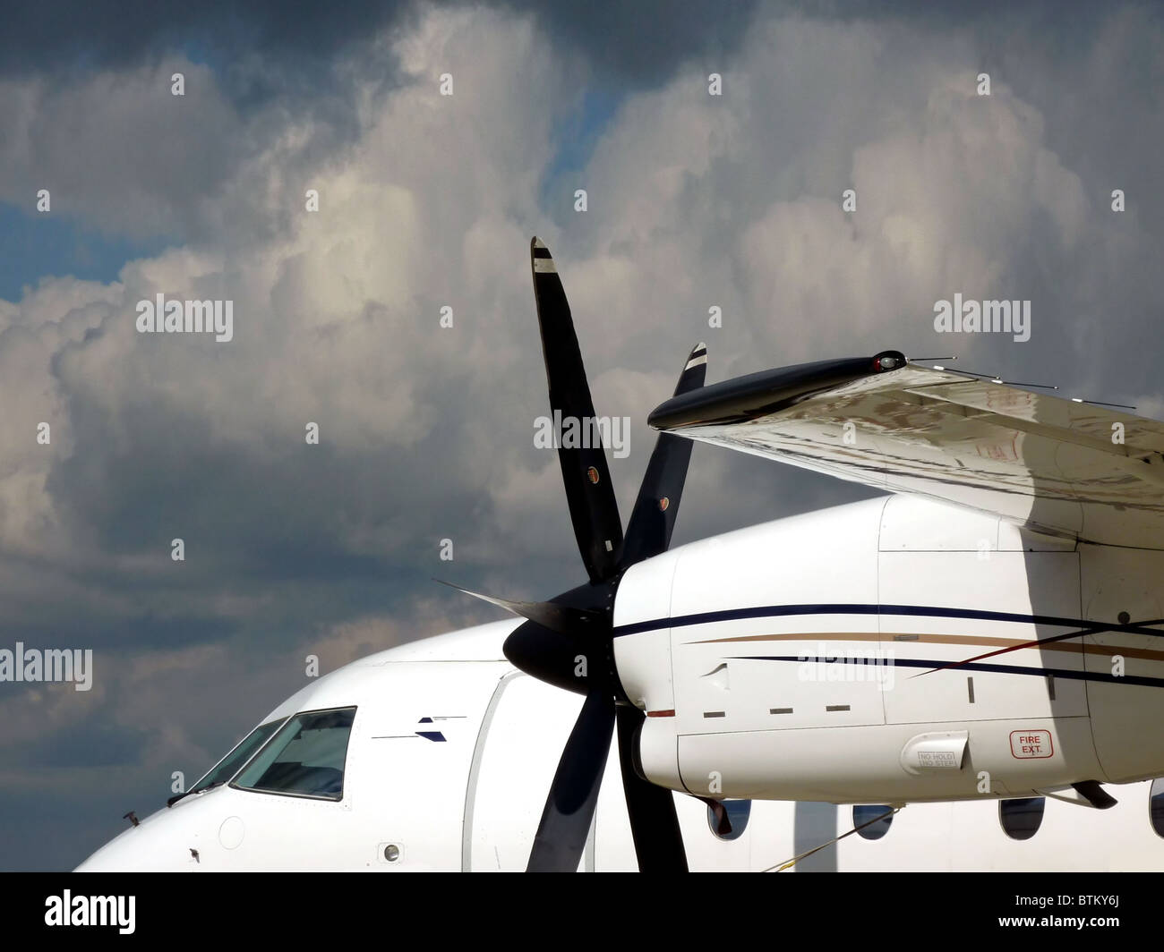 Aircraft engine and wing in blue sky Cut Out Stock Images & Pictures ...
