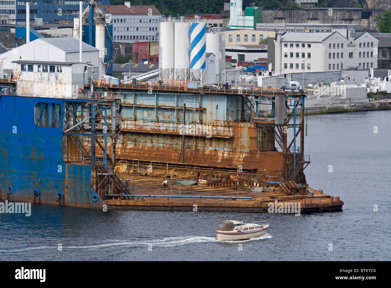 Floating or submersible dry dock at Bergen in Norway Stock Photo