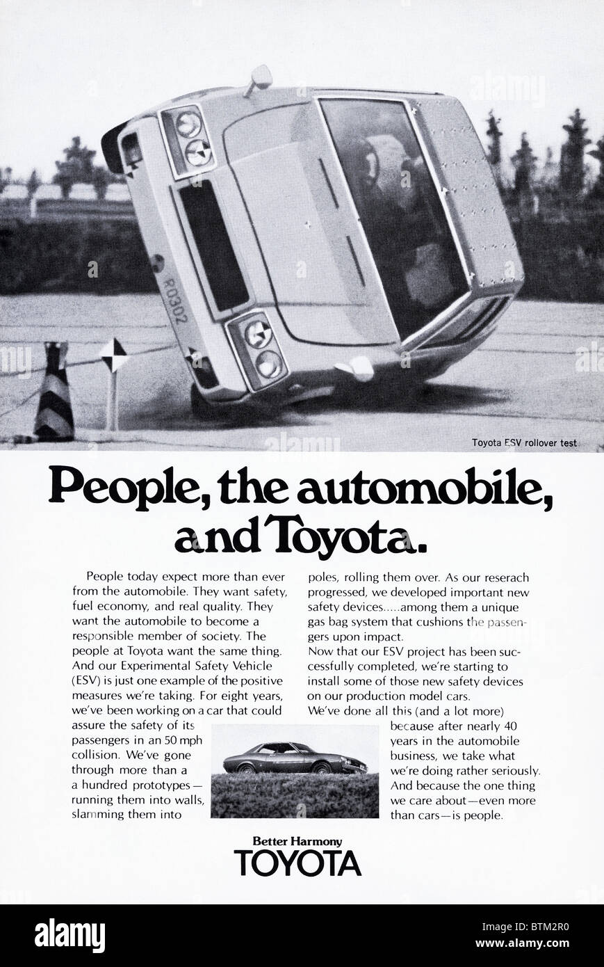 Double page advert in magazine circa 1976 for Toyota cars Stock Photo