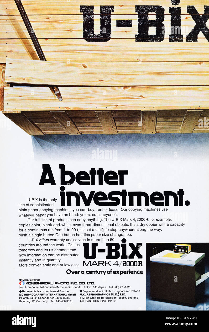 Advert in magazine circa 1976 for U-Bix copiers Stock Photo