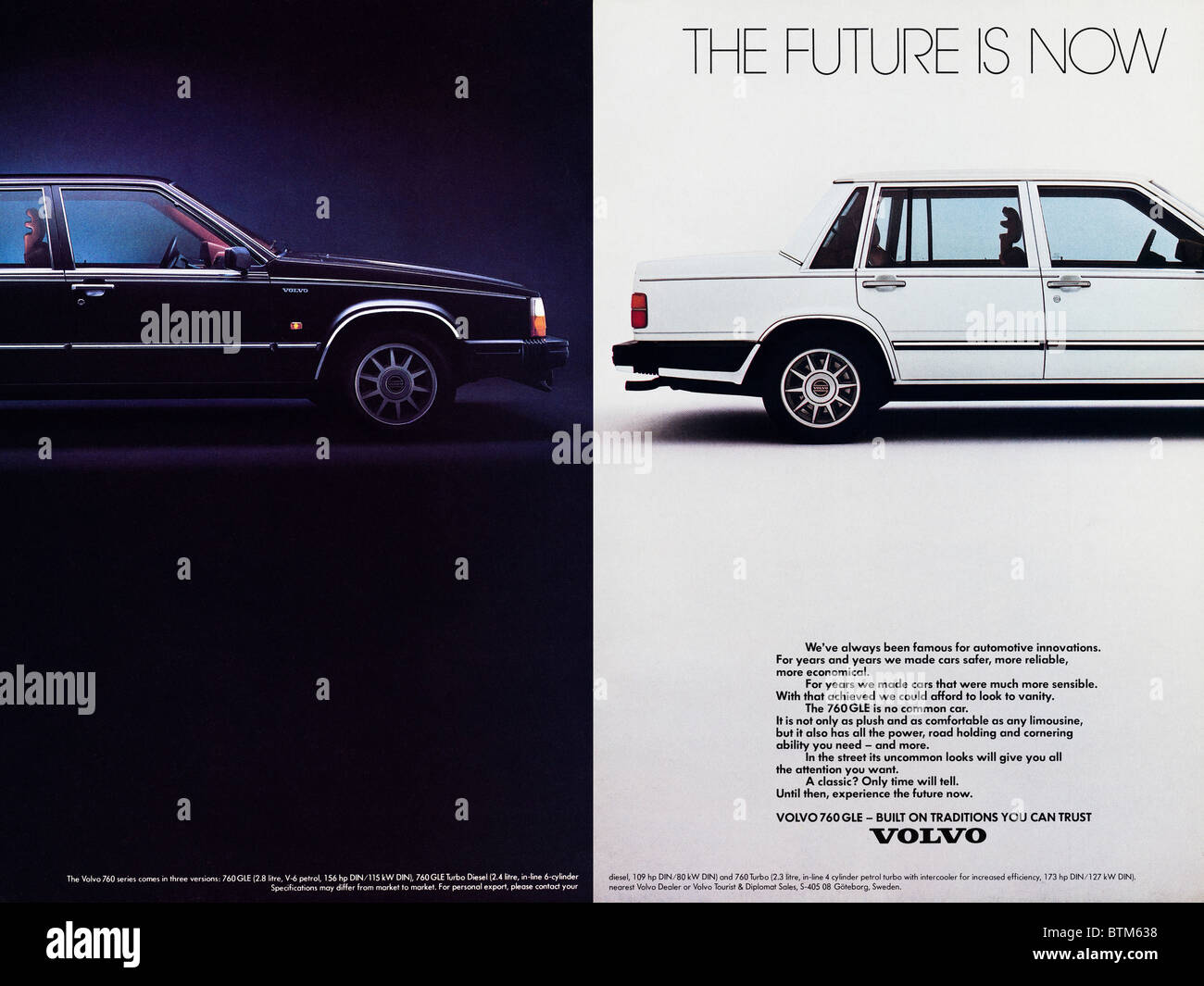 Double page colour advertisement for Volvo cars in American magazine dated November 1983 Stock Photo