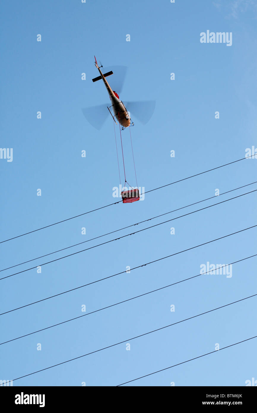 England this helicopter is for the inspection of electricity lines hi