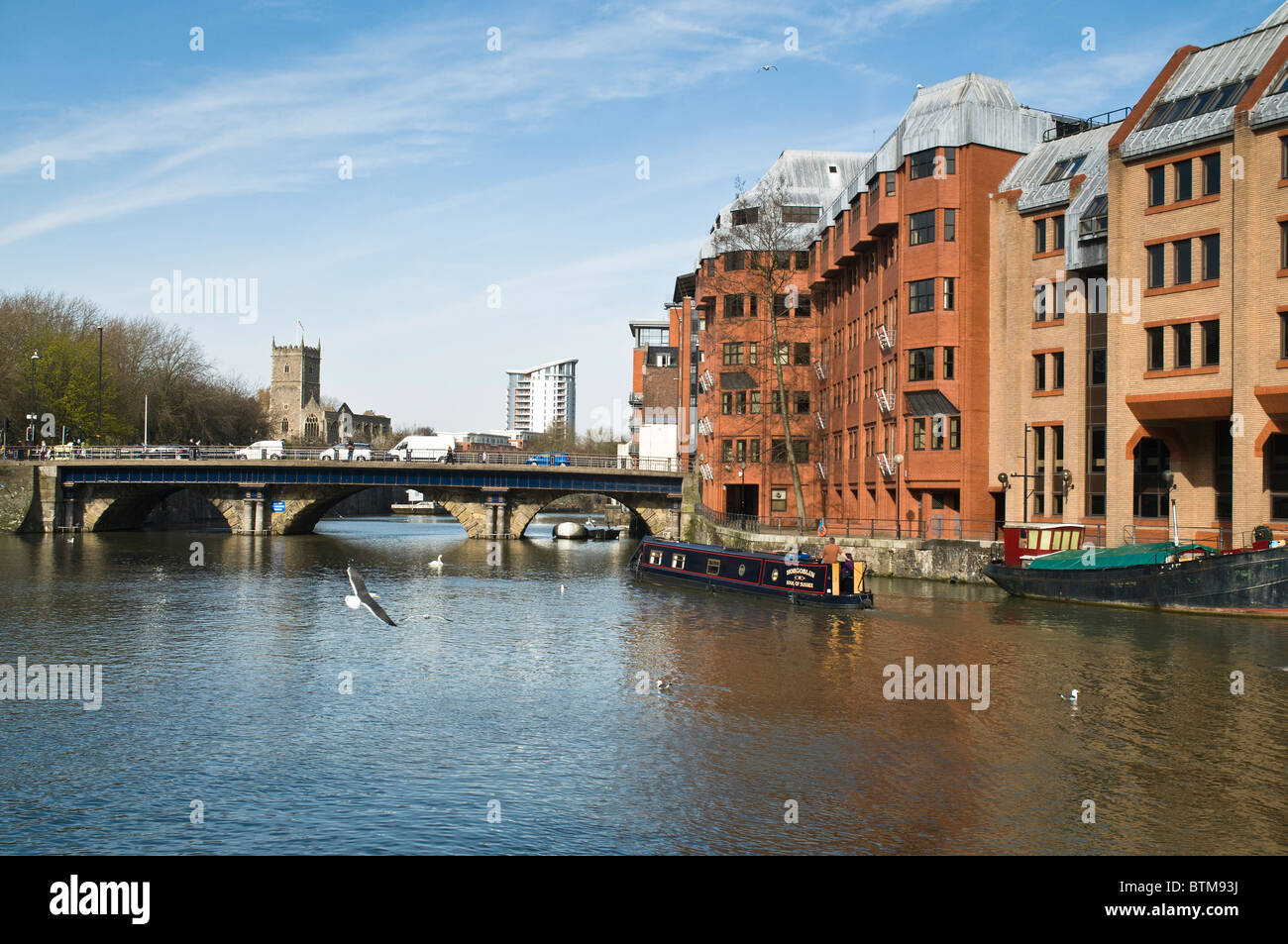 dh Floating Harbour CITY BRISTOL Barge bridge Bristol waterfront and modern building Stock Photo