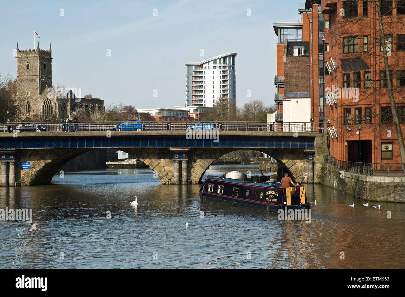 dh Floating Harbour CITY BRISTOL Narrowboat barge bridge waterfront canal boat England river canals uk Stock Photo