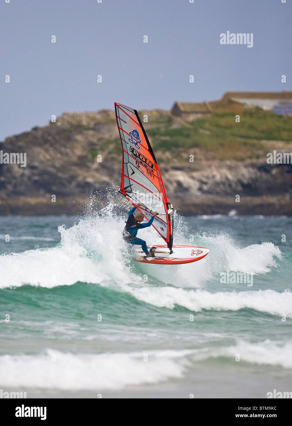 Windsurfing at Gwithian, North Cornwall, UK Stock Photo