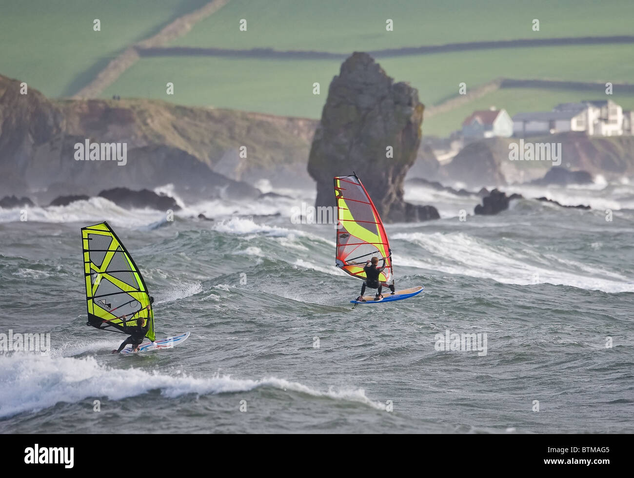 Windsurfing at Bigbury, South Devon, UK Stock Photo Alamy