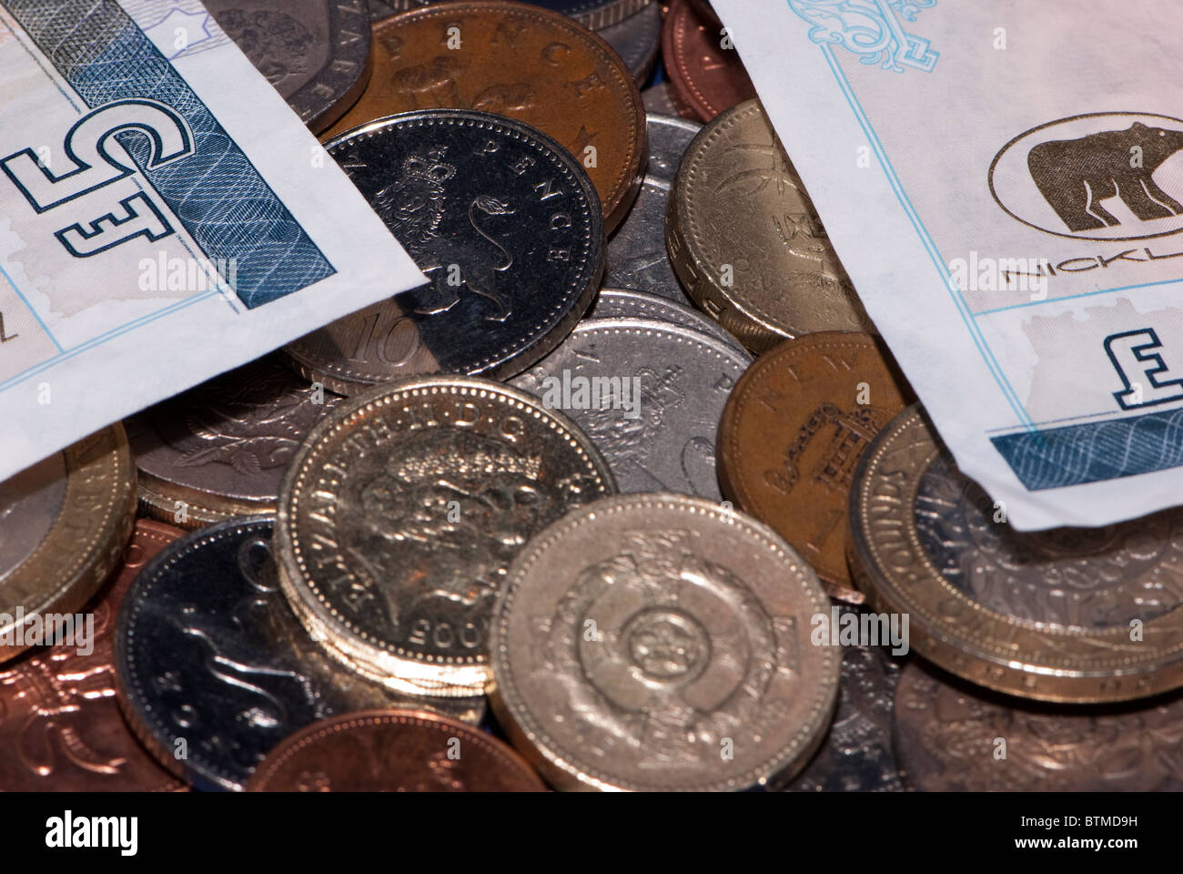 Pictures of UK currency, coins and notes Stock Photo