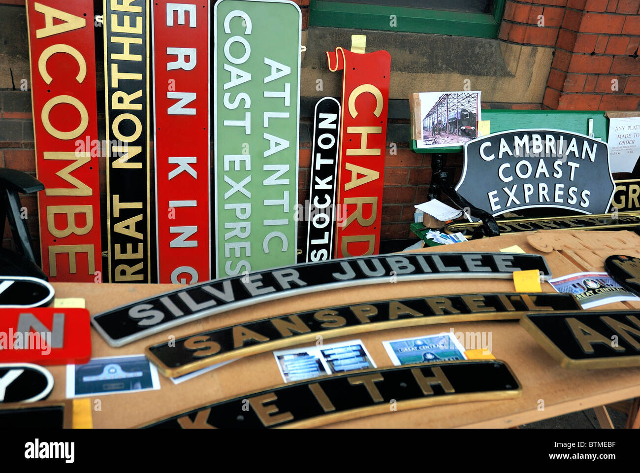 railway nameplate replicas england uk Stock Photo Alamy