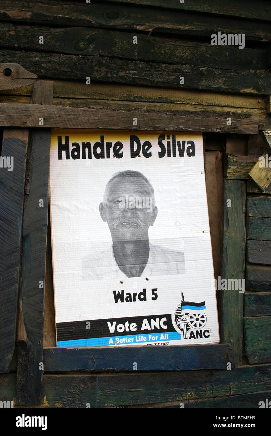 ANC Political poster in Railton a township south of Swellendam, Western Cape Province, South Africa. Stock Photo