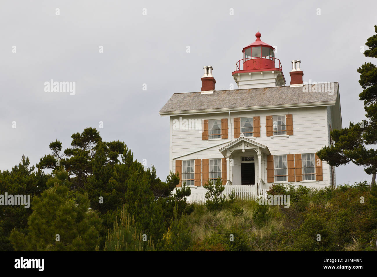 Yaquina Bay Lighthouse completed in 1871 on the Pacific Ocean coast in