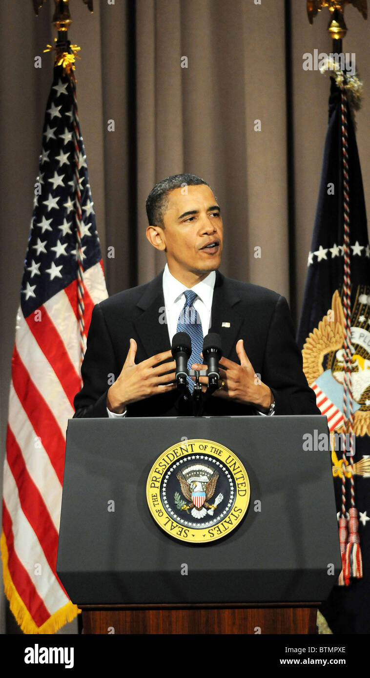 US President Barack Obama Speaks Abou Wall Street and  Financial Reform bill Stock Photo