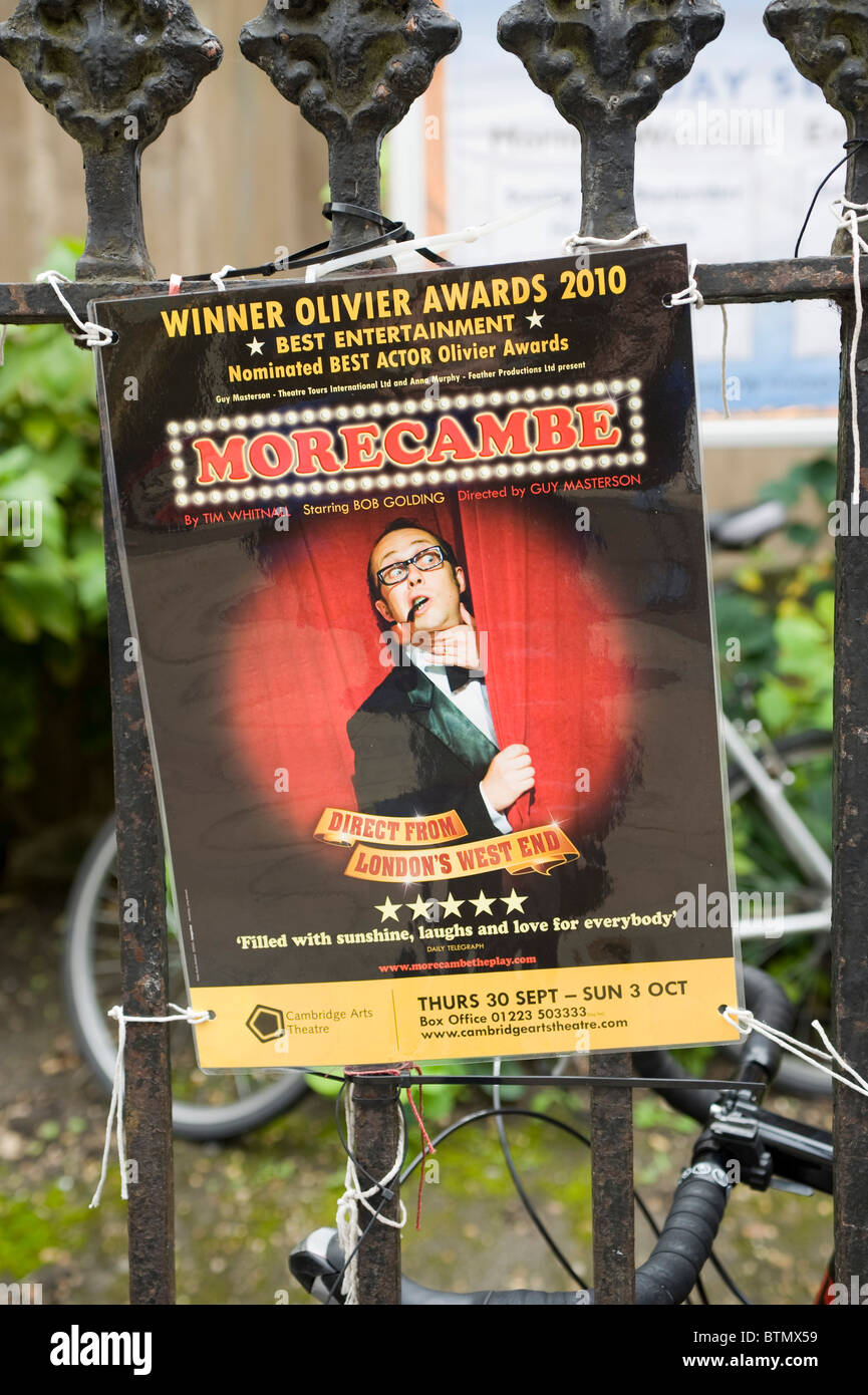 Advert Flier for a Theater Show Morecambe about the life of Eric Morecambe winner of the Olivier Awards 2010 in Cambridge Stock Photo