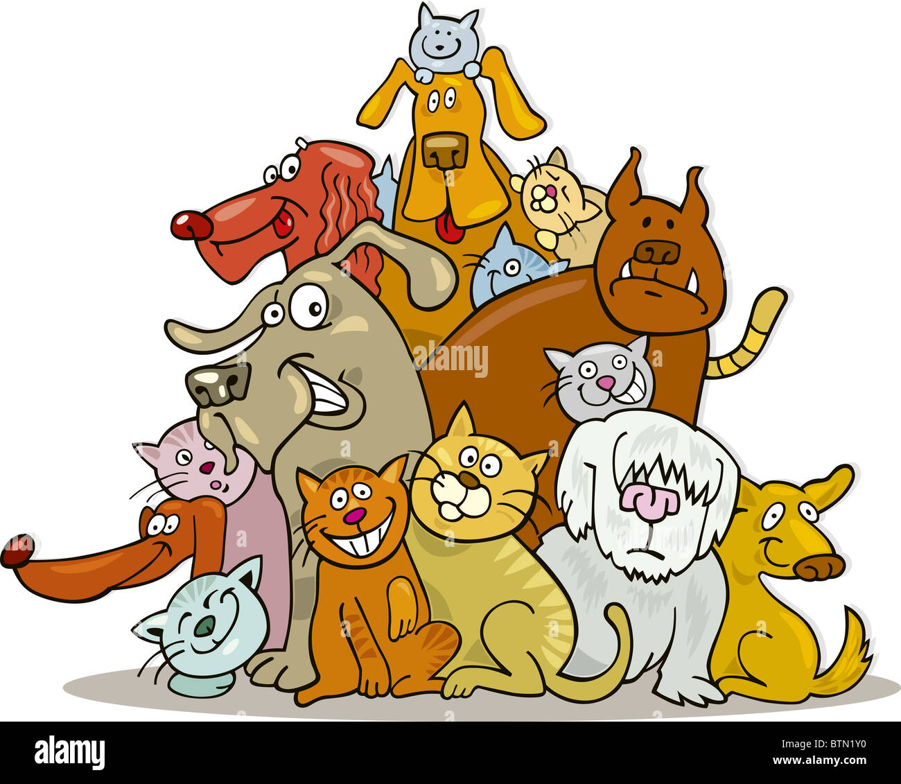 Illustration of Cats and Dogs group in friendship Stock Photo