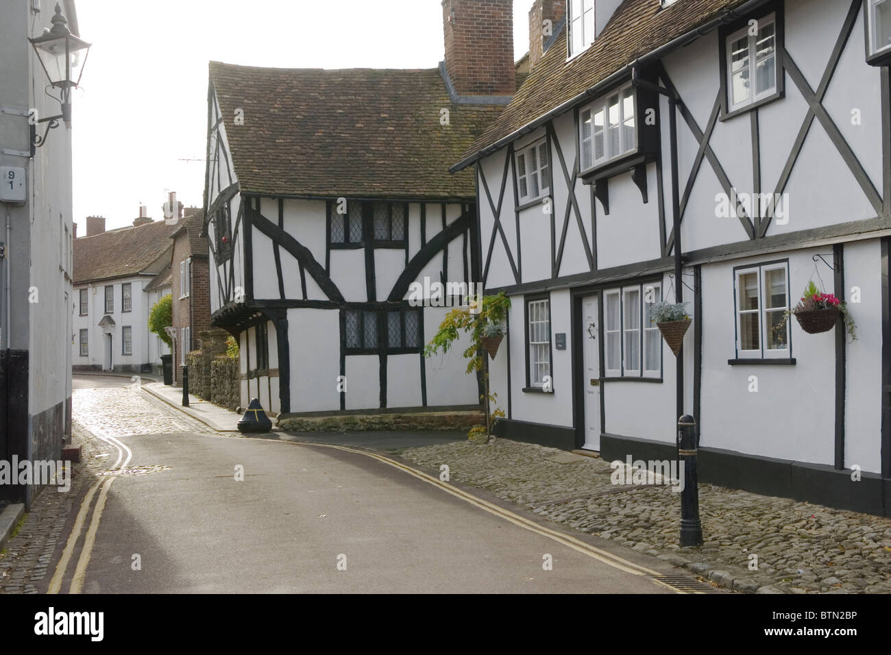 West Malling Kent Uk. King Street. Old traditional north Kent half timbered black and white buildings HOMER SYKES Stock Photo