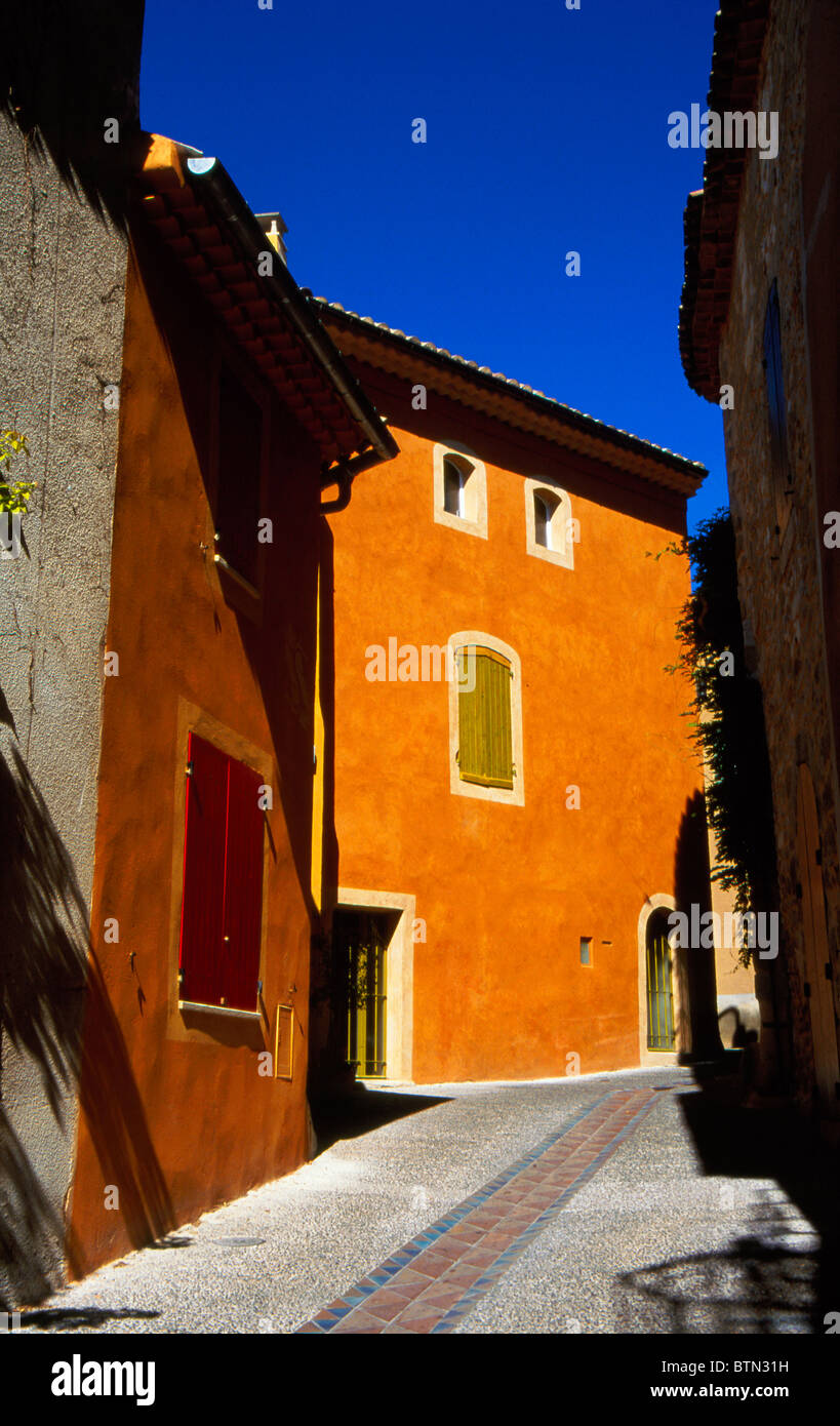 Colourful street in Saint Quentin la Poterie, a pottery village near Uzes Gard France Stock Photo