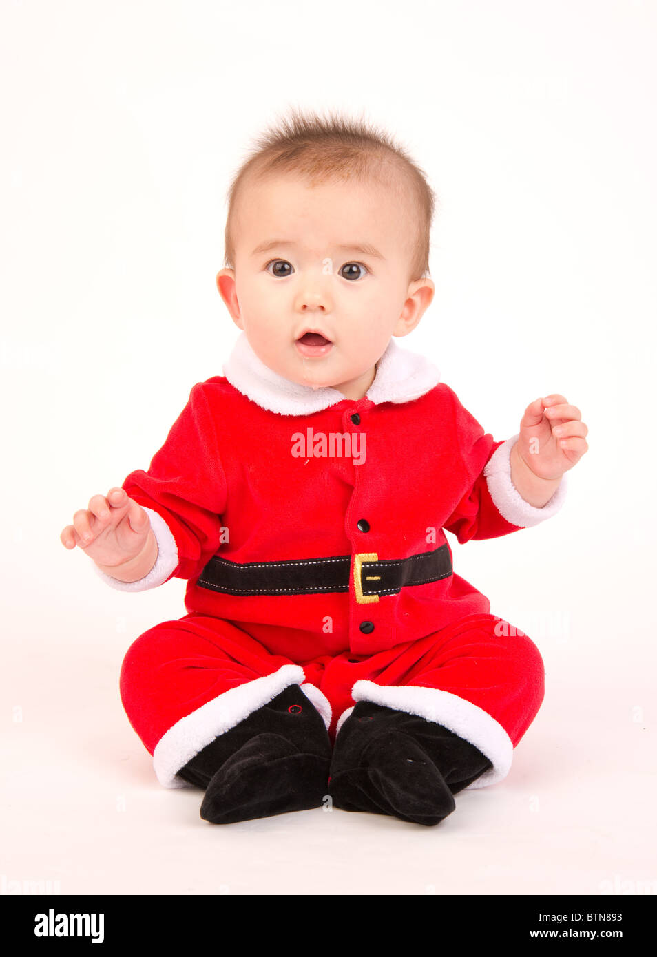 6 month old boy in his Christmas Outfit Stock Photo