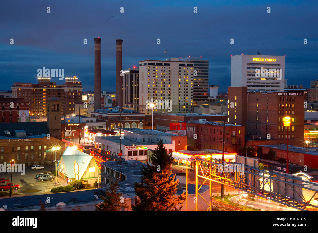 Downtown Spokane Washington at Dusk Stock Photo