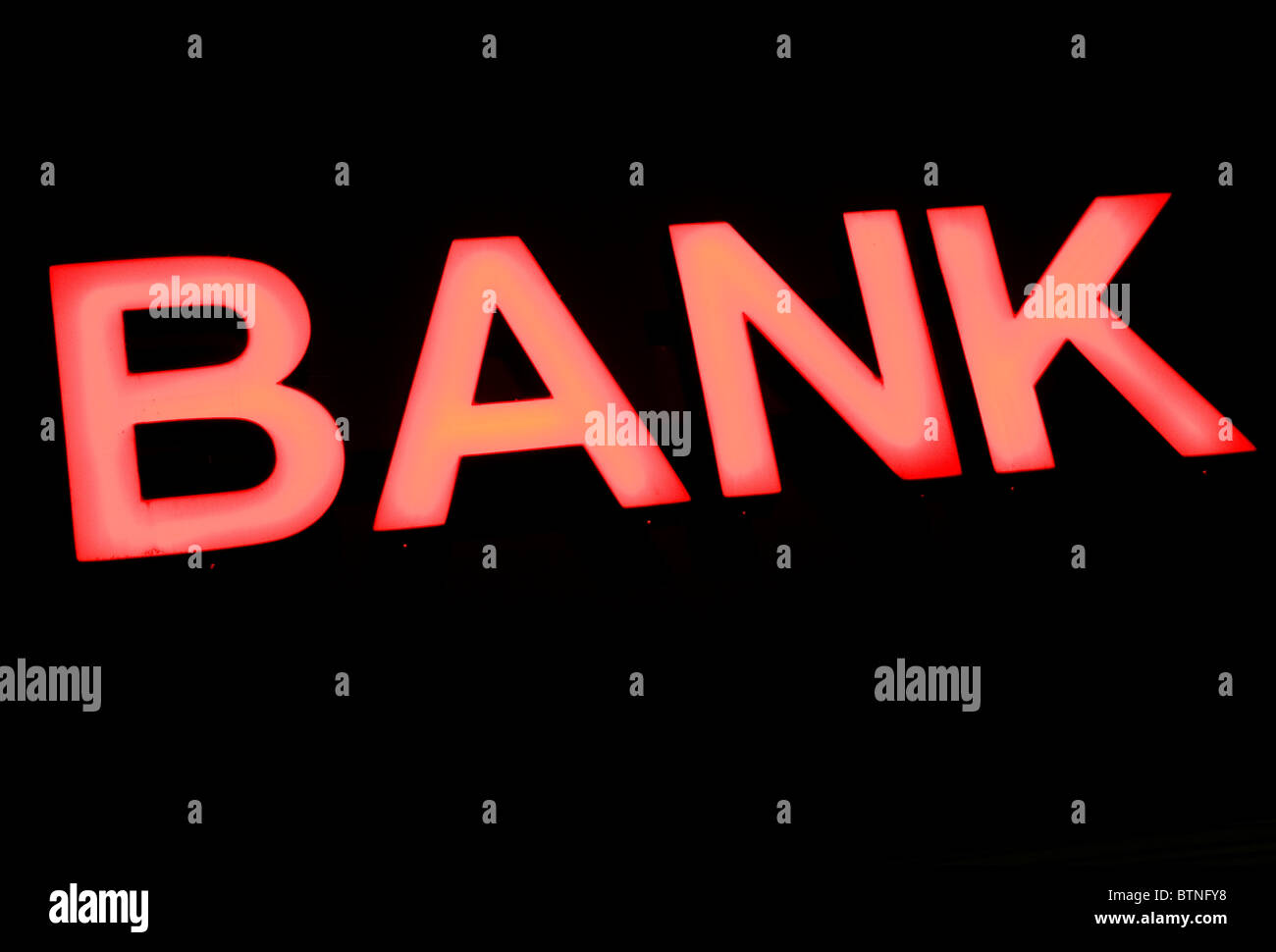 A Bank neon sign.  Stock Photo