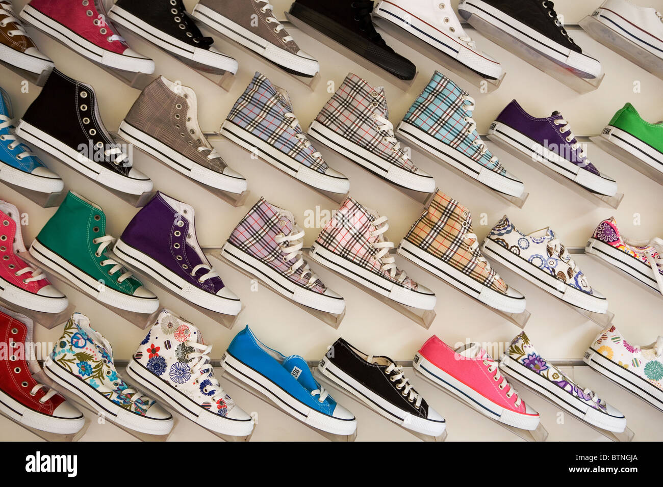two different color sneakers