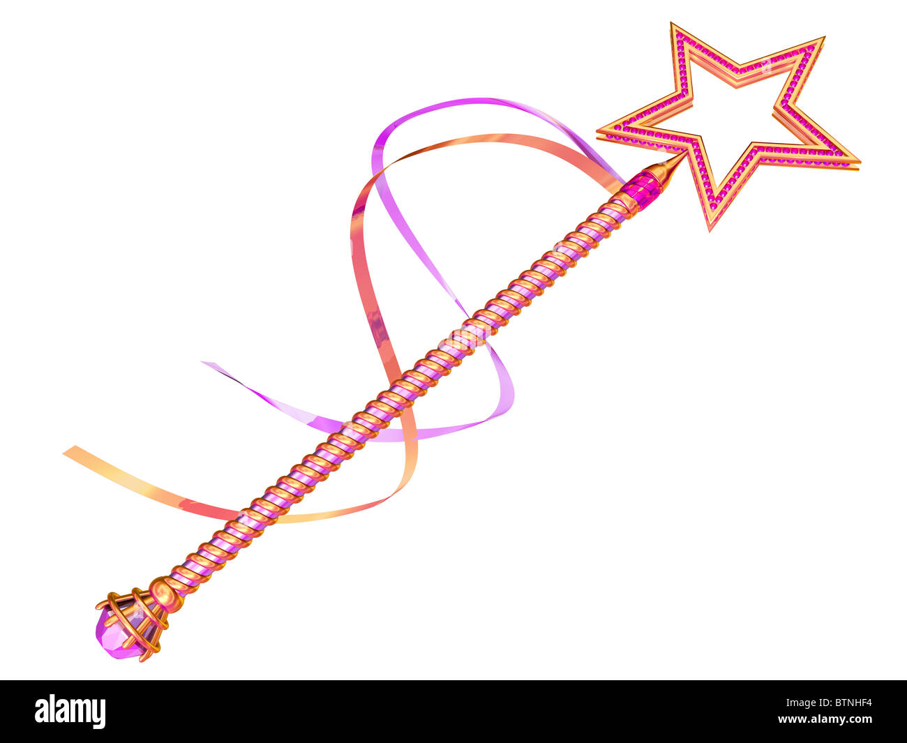 Isolated illustration of a pink and gold fairy wand Stock Photo