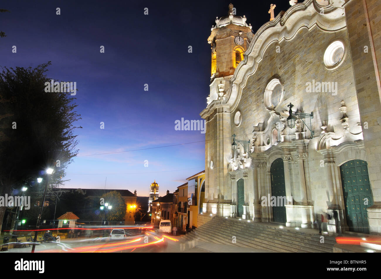The cathedral of Potosi, Bolivia at night Stock Photo