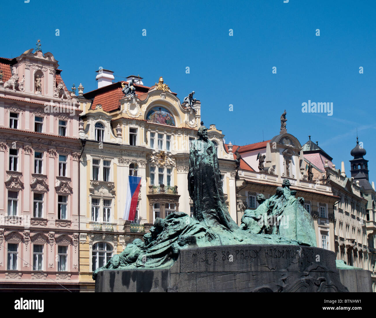 Ancient statue in the main square in Prague in Czech Republic Stock Photo