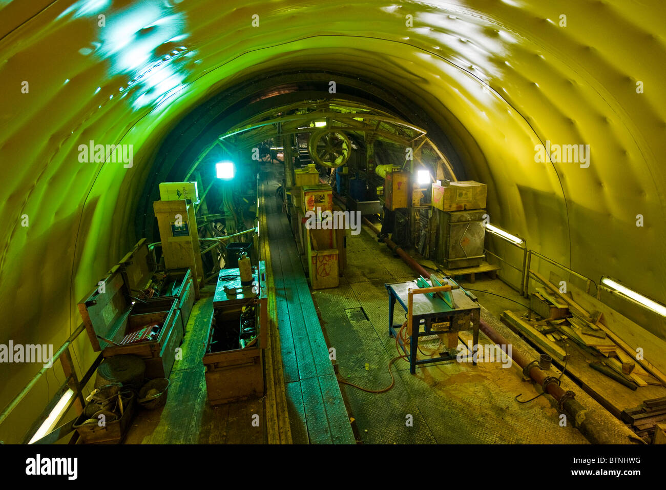 works in the tunnel, AlpTransit, Faido, Switzerland Stock Photo