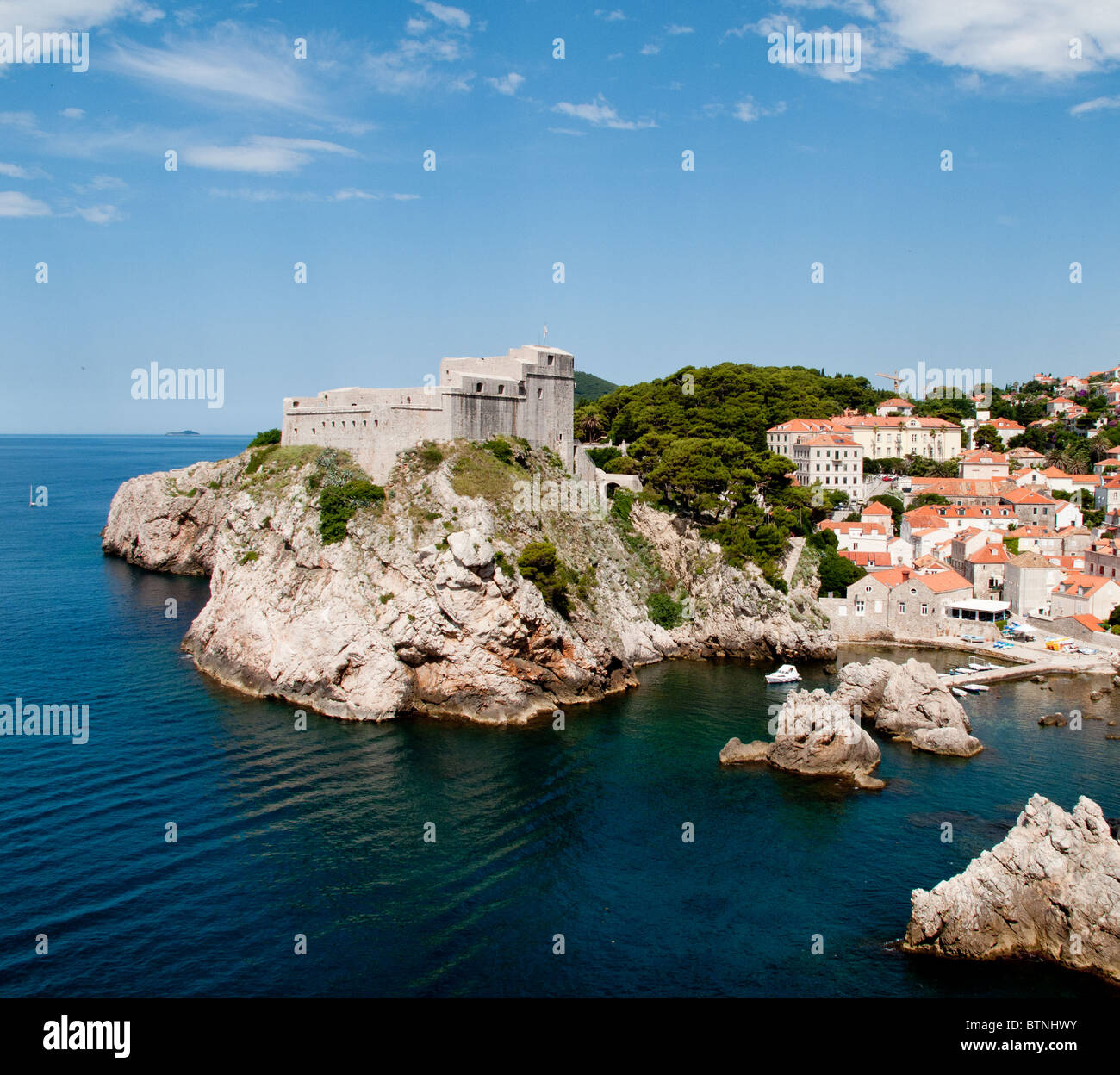Dubrovnik castle / fortress protects the port Stock Photo