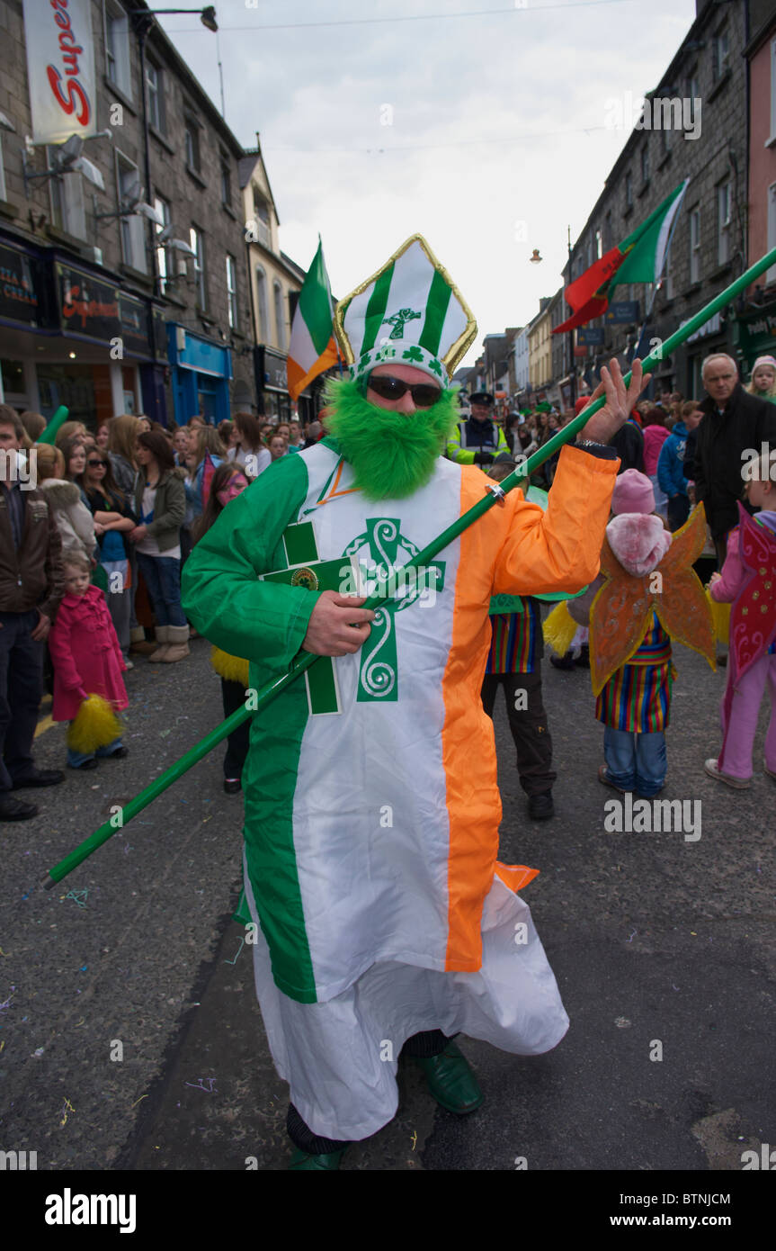 A man dressed as Saint Patrick during the St. Patrick's Day Parade in