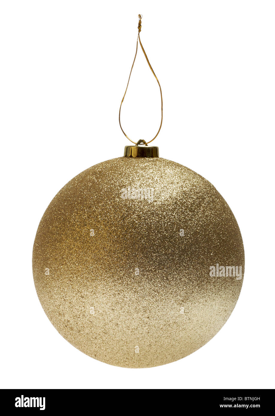 Gold christmas bauble on white background Stock Photo