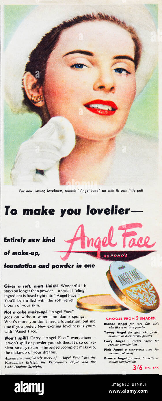 Advert in magazine circa 1952 for Pond's Angel Face powder Stock Photo