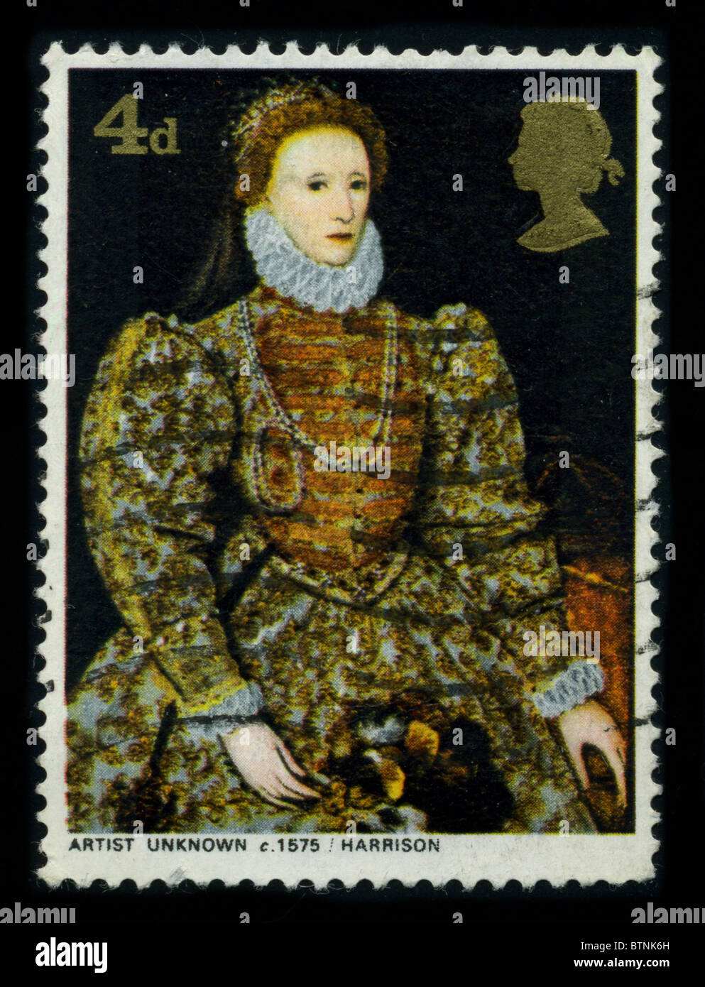 UNITED KINGDOM-CIRCA 1980: A stamp of the dedicated to the Elizabeth I (7 September 1533 – 24 March 1603) was Queen regnant of England and Queen regnant of Ireland from 17 November 1558 until her death, circa 1980. Stock Photo