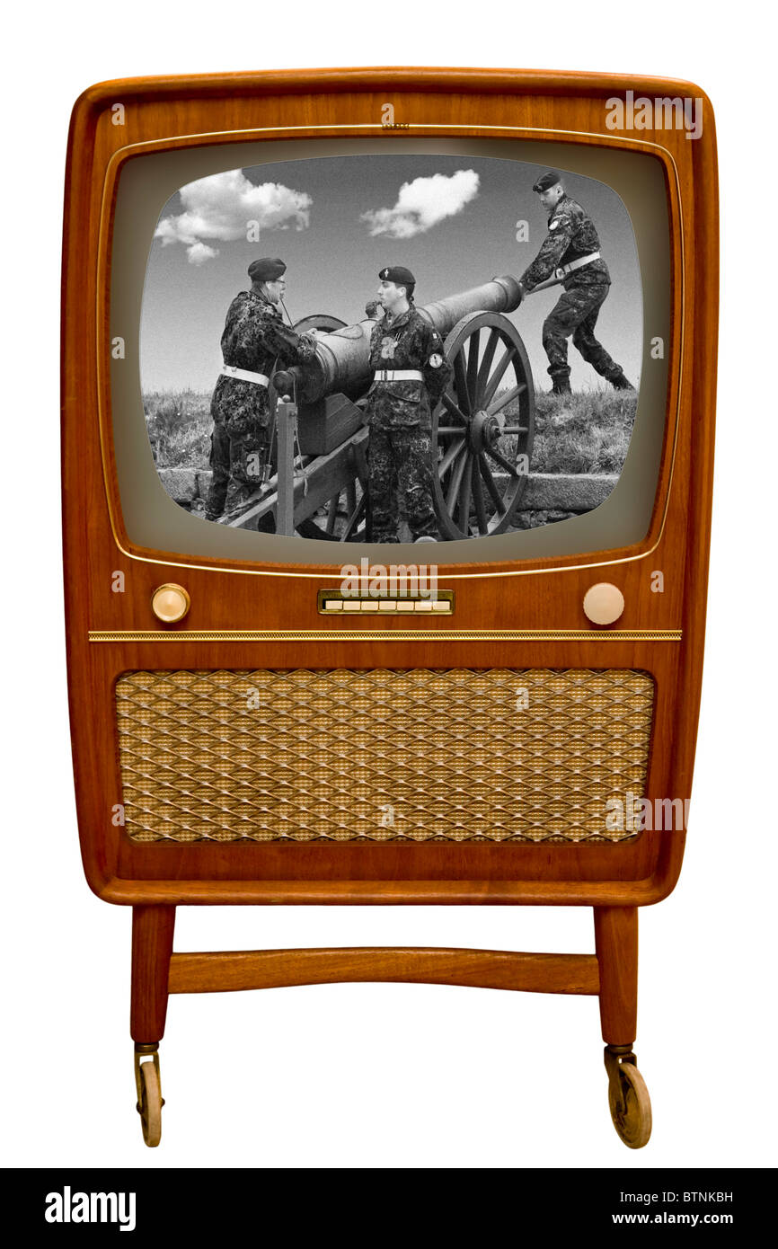 Old black and white television set Stock Photo