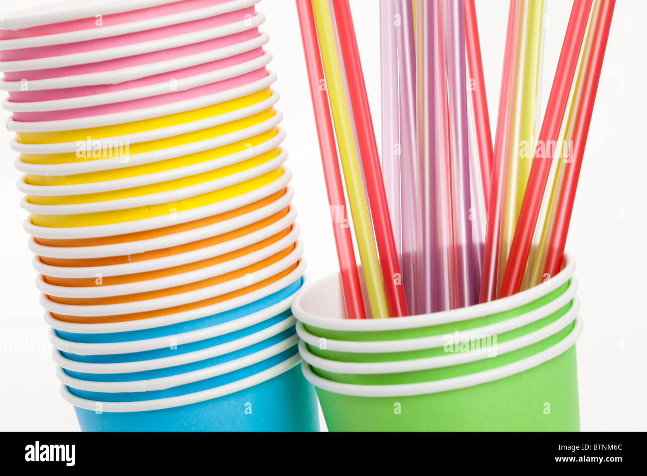 Paper Disposable Cup and Drinking Straw with white background Stock ...