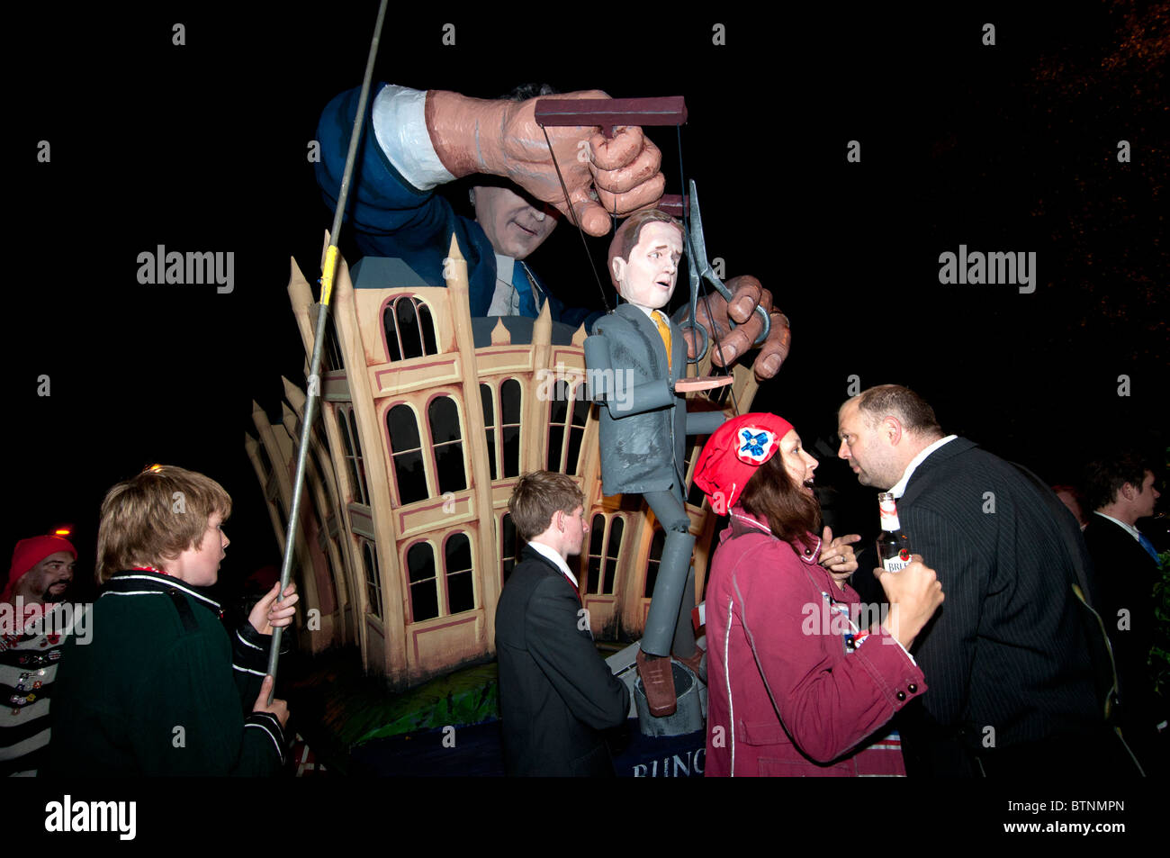 November 5th 2010. Fireworks and bonfire night, Lewes , Sussex.Model of Cameron with Nick Clegg puppet Stock Photo
