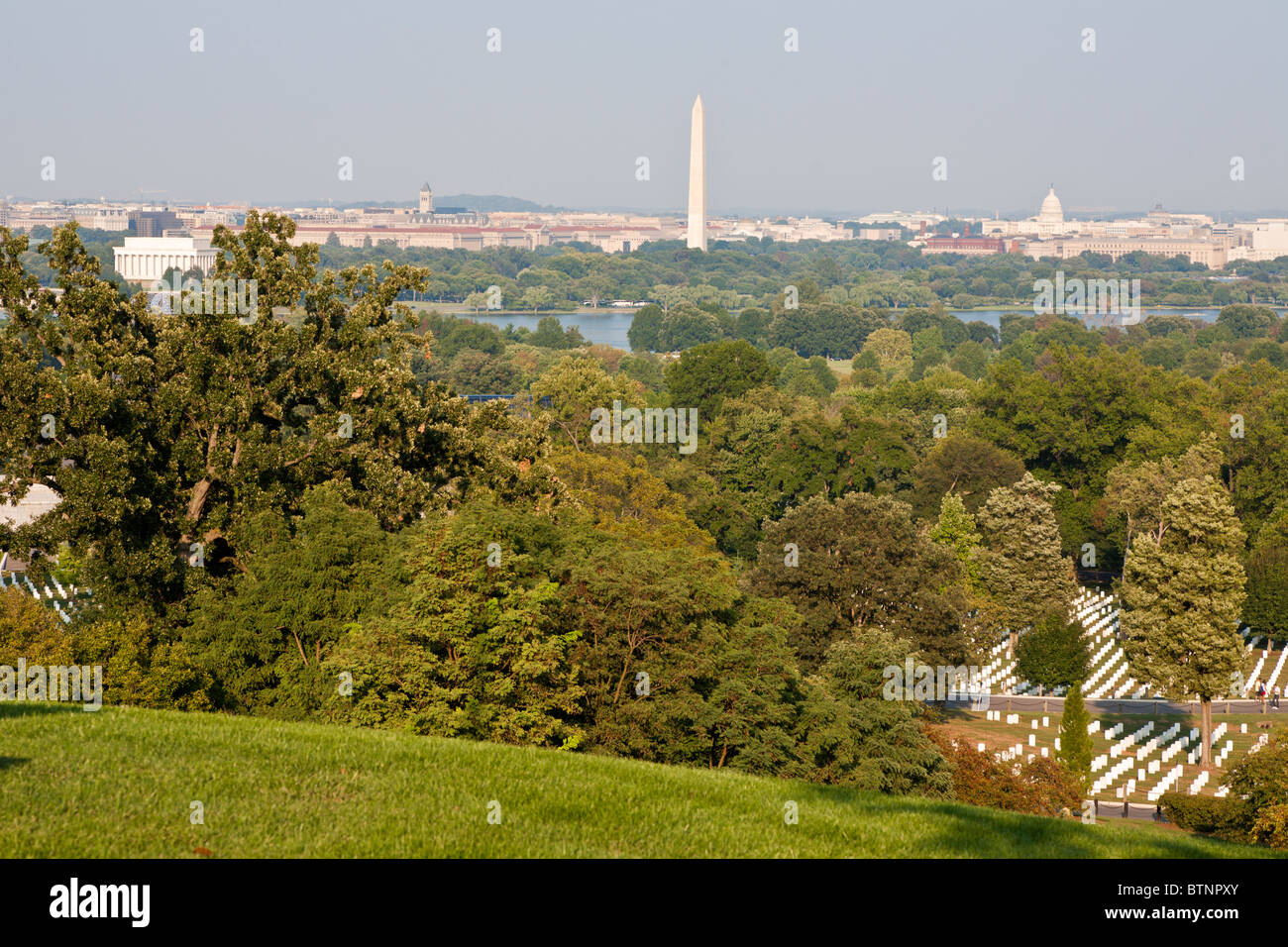 The Arlington National Cemetery in Arlington, Virginia overlooks