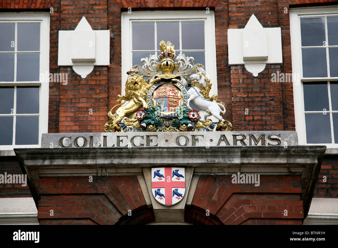 British Royal Coat of Arms at College of Arms Building, London Stock