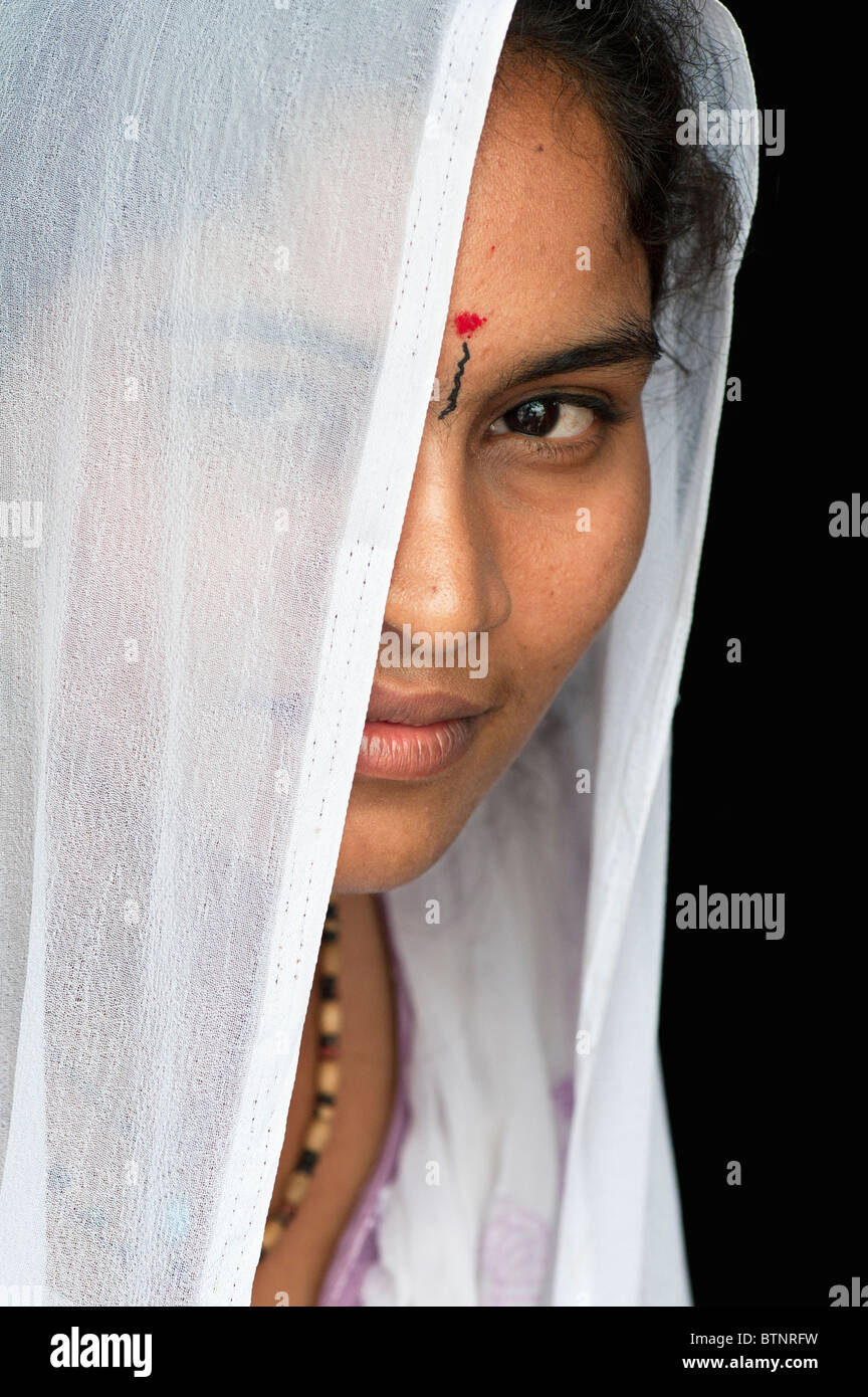 Young Indian woman in a white veil portrait. India Stock Photo - Alamy
