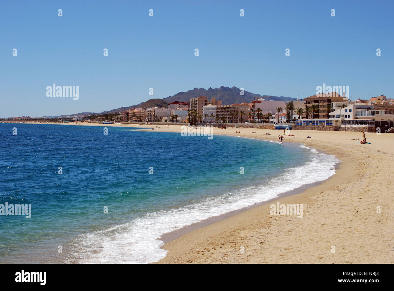 View along the beach, Garrucha, Almeria Province, Costa Almeria, Andalucia, Spain, Western Europe. Stock Photo