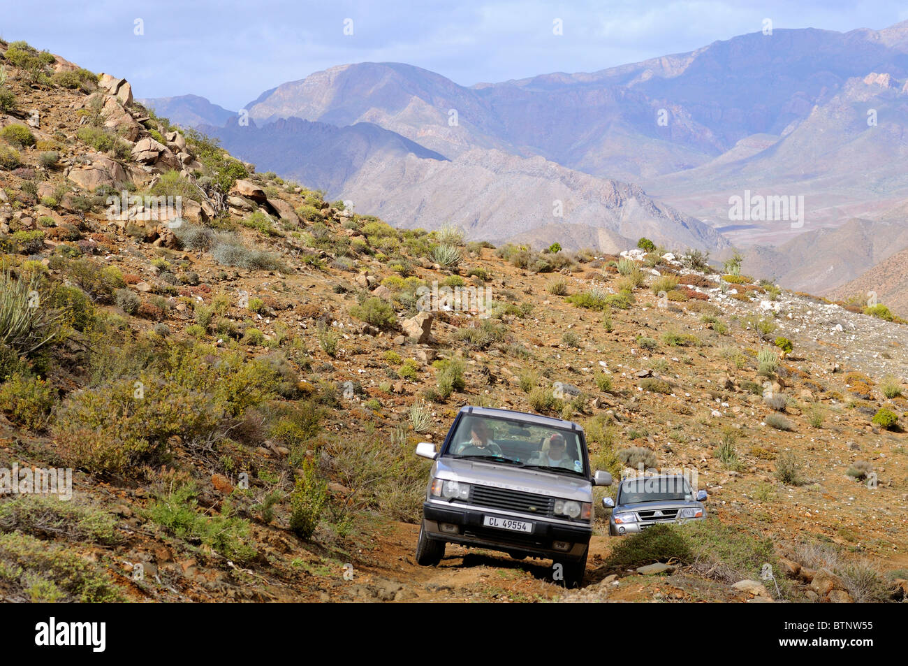 Off-road vehicle on a 4x4 track in the Richtersveld Transfrontier National Park, South Africa Stock Photo