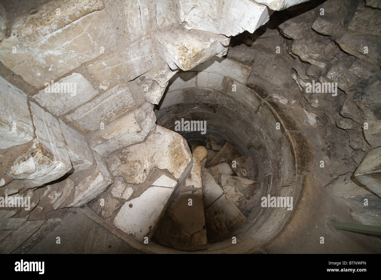 Spiral staircase in eleventh century Norman manor house. Stock Photo