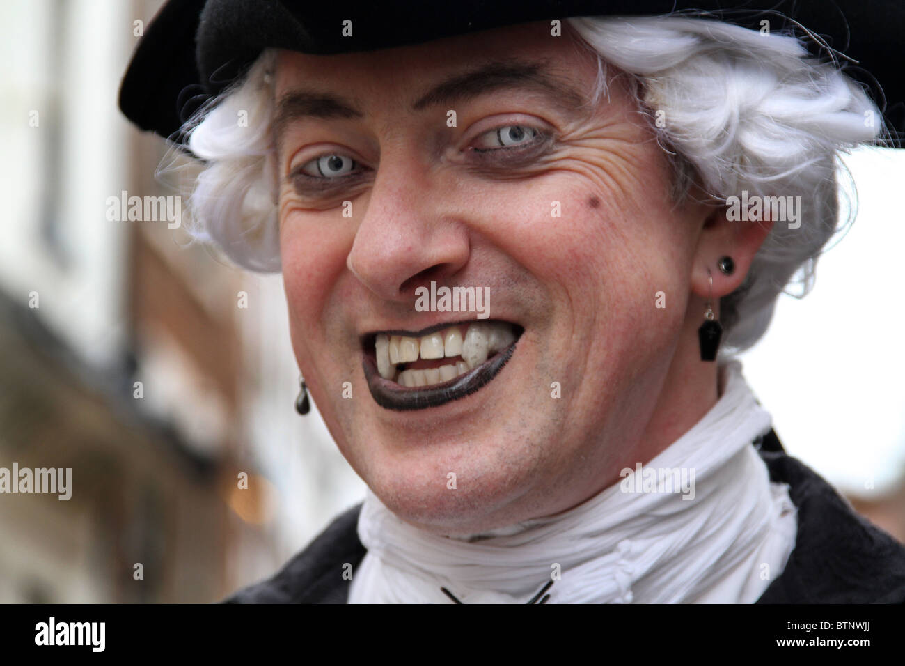 Man in Vampire attire at Goth weekend for Halloween in Whitby. Stock Photo