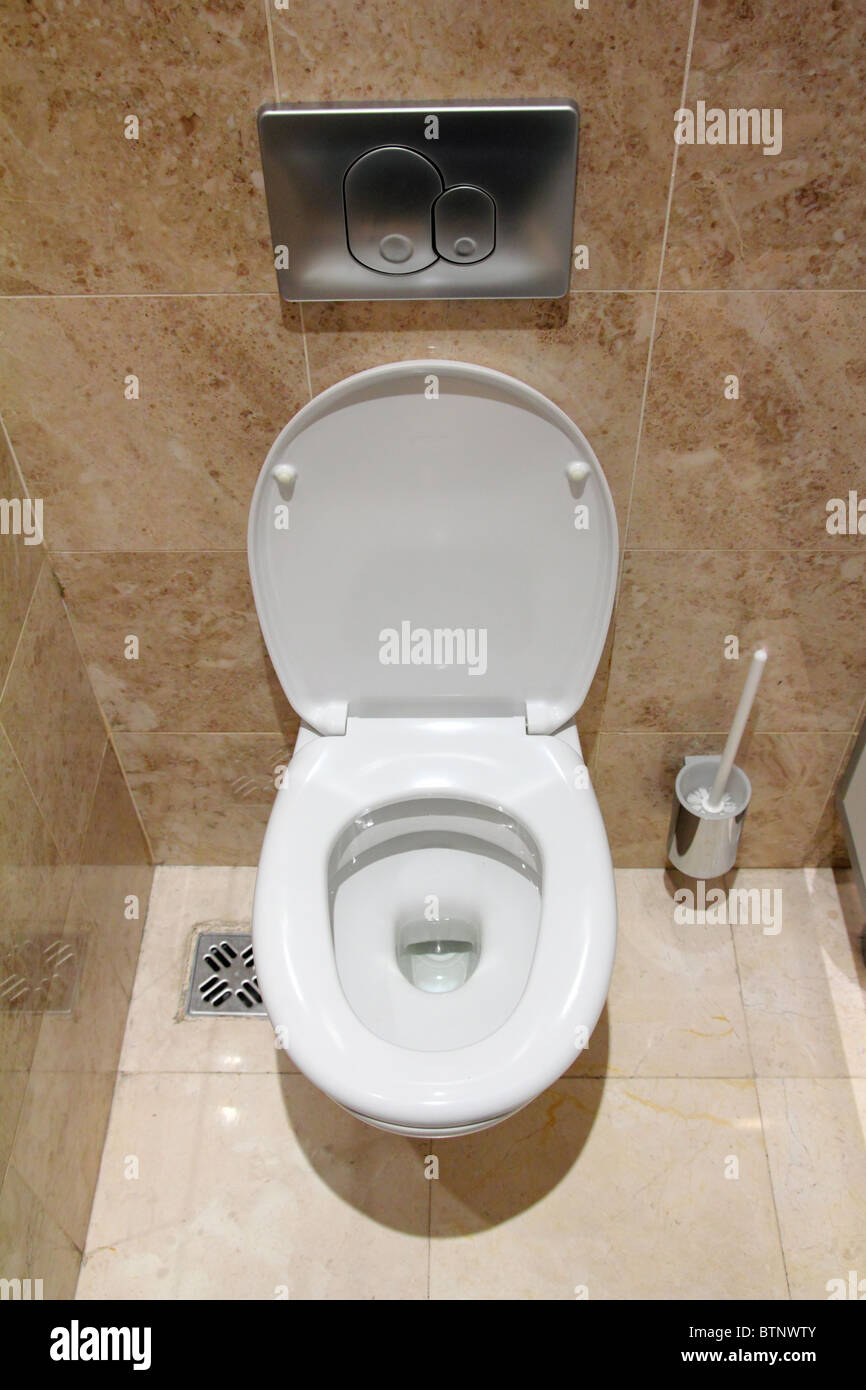 lavatory pan in public toilet restroom Stock Photo