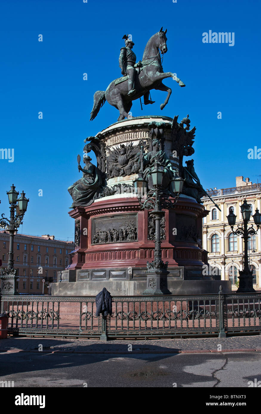 The monument to the Russian Ruler Nicholas 1 on St Isaac's Square, built by the renowned  Russian architect August Monferrane Stock Photo