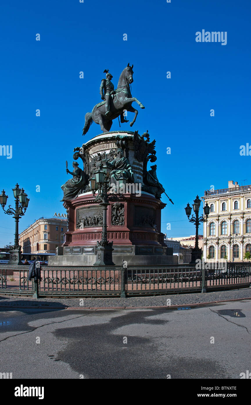 The monument to the Russian Ruler Nicholas 1 on St Isaac's Square, built by the renowned  Russian architect August Monferrane Stock Photo