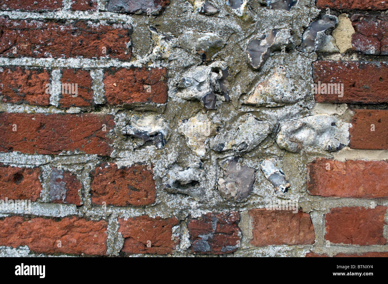 close up of a typical Buckinghamshire brick and flint wall construction