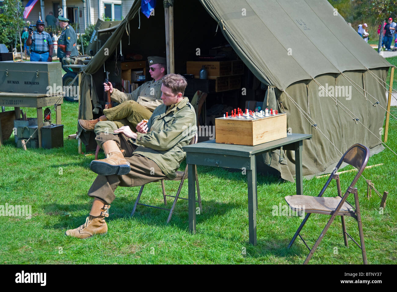 soldiers resting tent military us army acting world war two time Stock  Photo - Alamy
