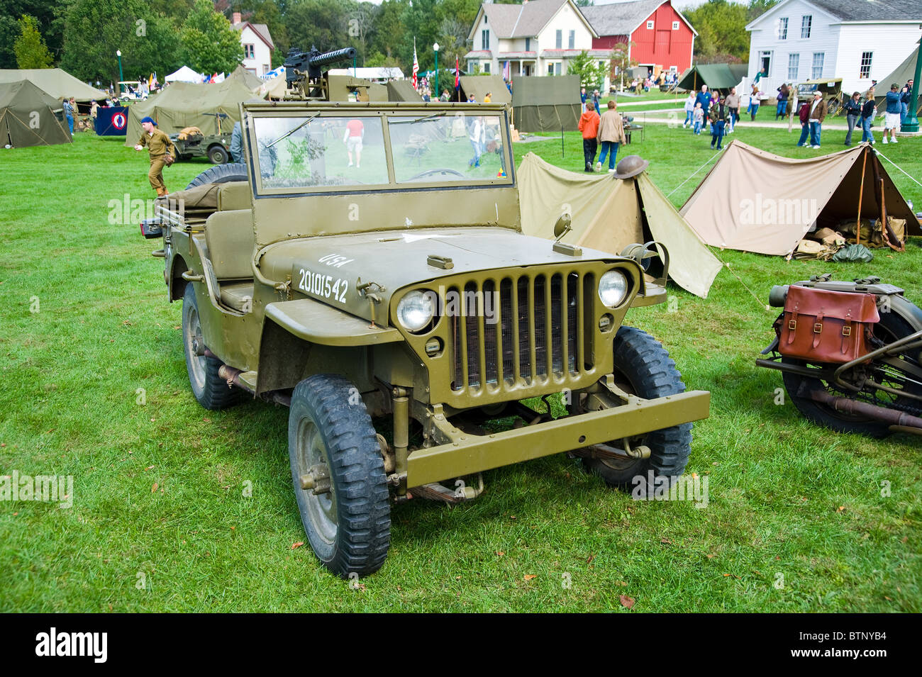 Jeep Willis from WWII time tent tents army camp Stock Photo Alamy