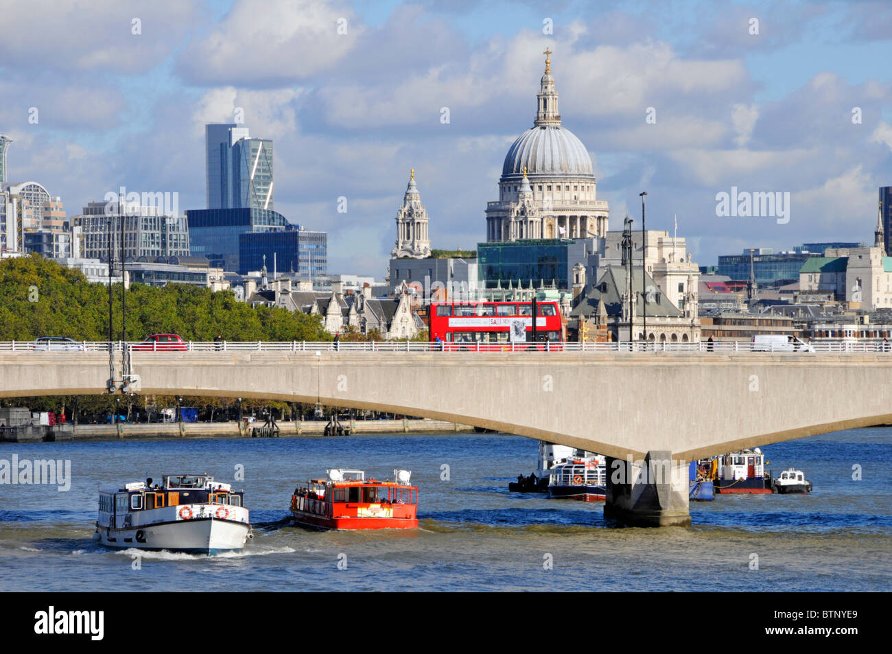 Waterloo Bridge River Thames and City of London skyline Stock Photo