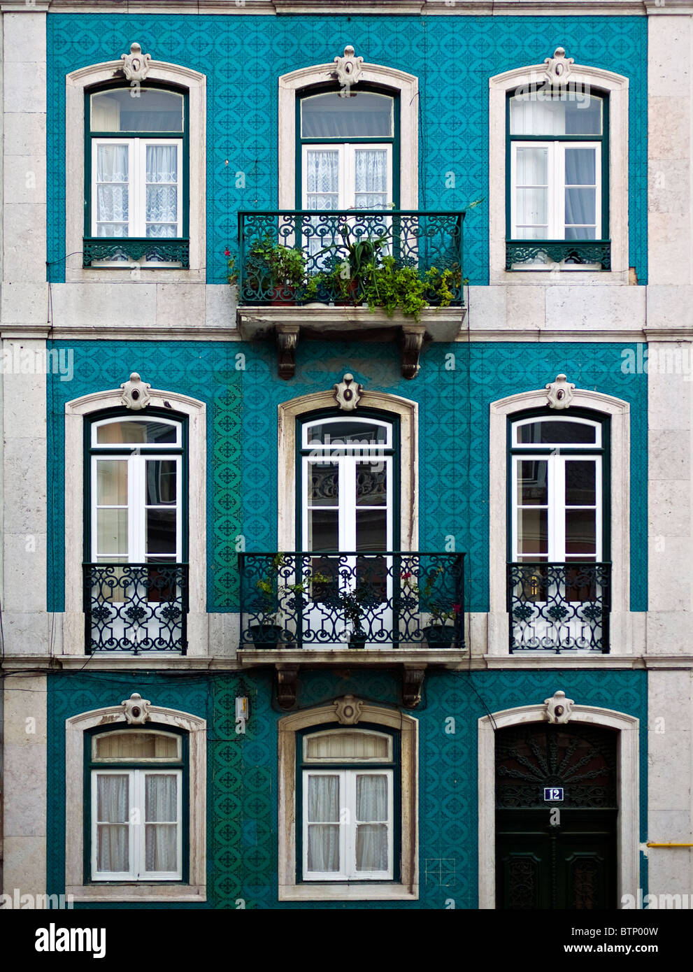 House with green tiles (azulejos), Lisbon, Portugal Stock Photo